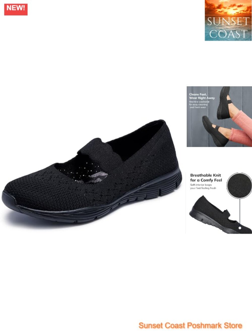 Skechers Seager Power Hitter Engineered Knit Mary Jane Flats Slip On